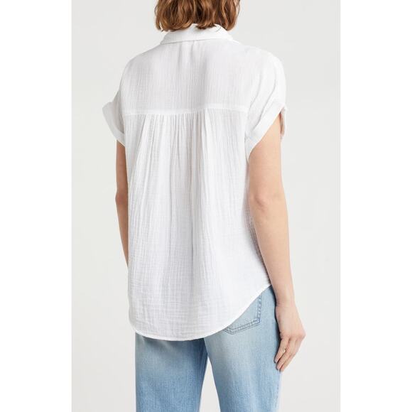 NWT Lucky Brand Inset Lace Short Sleeve Button-Up Shirt Size XL - Picture 2 of 8